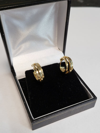 9ct Yellow Gold Triple Band Hoop Earrings - 2.30g - Hallmarked