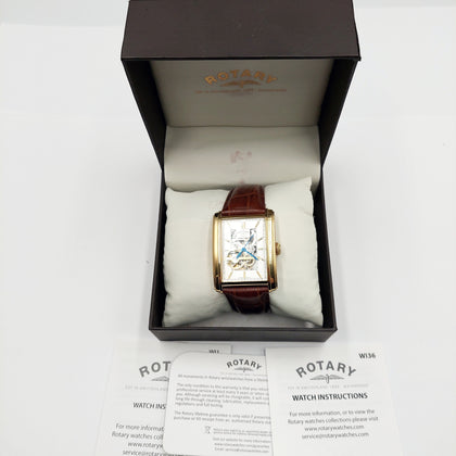 Rotary Men's Les Originales Auto Skeleton Watch, With Genuine Leather Strap, Original Box Included