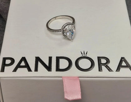 Genuine Pandora Sparkling Pear Halo Ring S925 ALE - Size 56  BOXED
