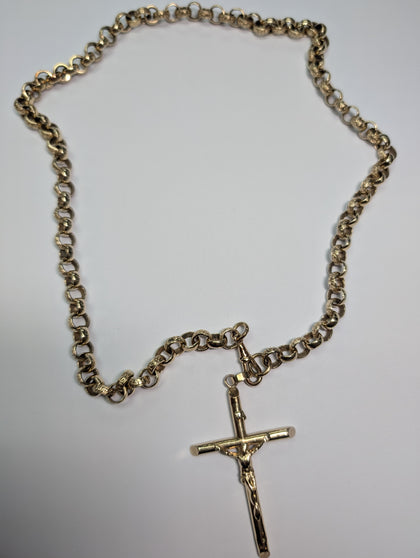 9CT GOLD PATTERNED BELTCHER CHAIN WITH CROSS PRESTON STORE