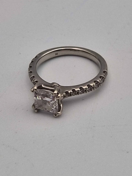 9ct White Gold Ladies Engagement Ring With 1CT Lab Grown Princess Cut Diamond - Size H - 2.64 Grams