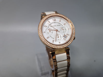 MICHEAL KORS WOMENS WATCH MK 11308, rose gold and off white