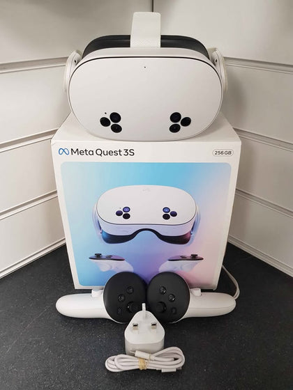 Meta quest 3S VR 256GB headset and Controllers with box and Power cable has Mark's ref Photos