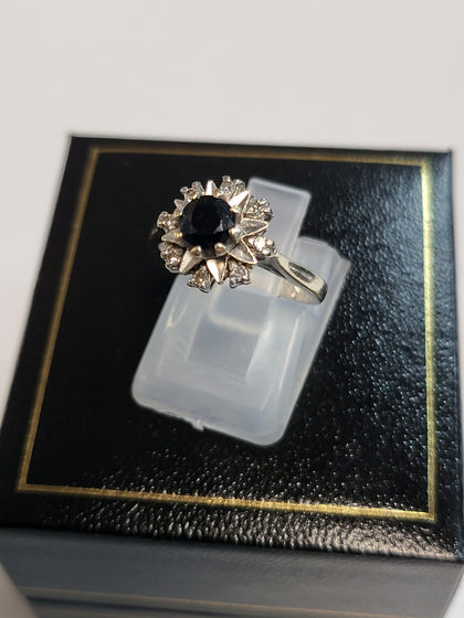18CT White Gold Ring with Blue & Clear Stones - Size J - 3.71g total - Hallmarked