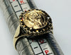 9CT GOLD RING WITH MEXICAN COIN SIZE N