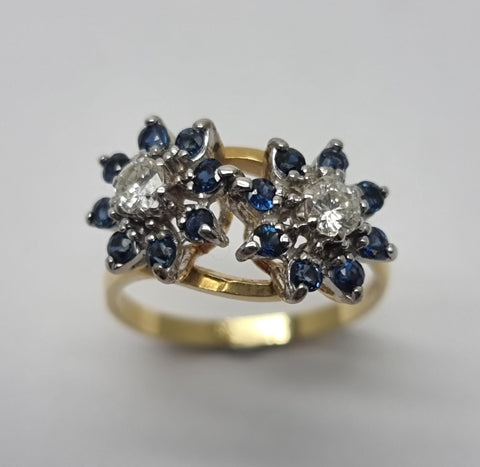 18ct Gold 0.56ct Sapphire & 0.29ct Diamond Cluster Ring - Size O - RRP £1980