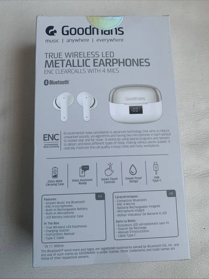 Goodmans True Wireless LCD Metallic Earphones Battery Case - White