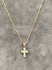 14ct Yellow Gold Cross set with Clear Stones & Figaro Chain 15"  Child