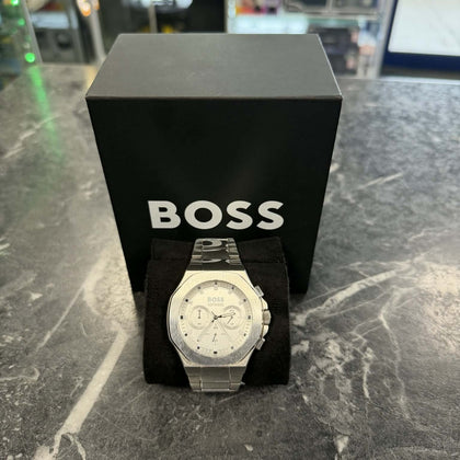 Hugo Boss Taper Chronograph White Dial Silver Steel Strap Watch For Men