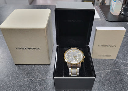 EMPORIO ARMANI RENATO AR11076 - Silver/Gold Trim Watch - Boxed