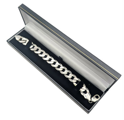 925 SILVER HALLMARKED, HEAVY CURBED BRACELET W/ LOBSTER LOCK, 7