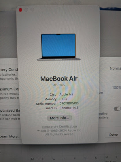 Apple MacBook Air M2 Chip 512gb SSD Boxed ( Cycle Count Of 3)