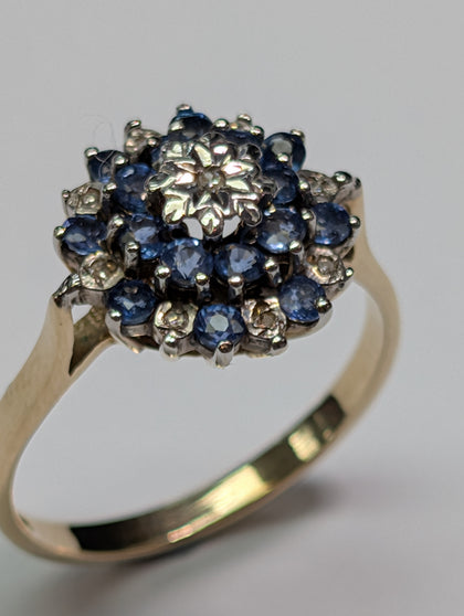 9ct gold diamond &  blue stone ring