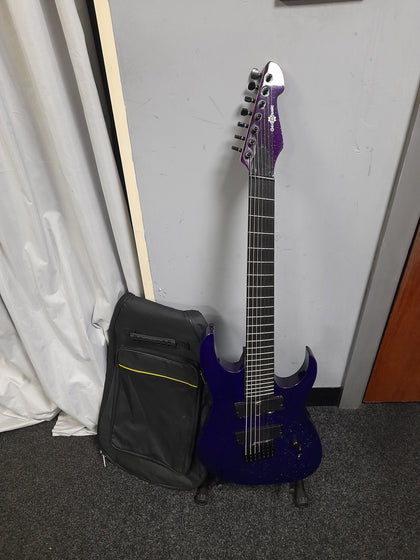 Harlem 7-String Electric Guitar by Gear4music Purple Sparkle