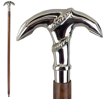2 Piece Anchor Swagger Cane - Nickel Plated & Sheesham Wood 97cm
