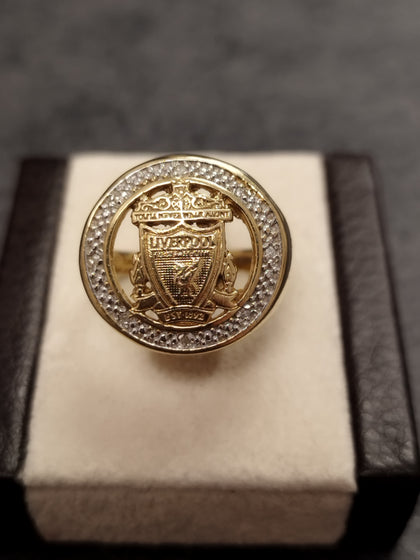 9ct Yellow Gold Replica LIVERPOOL FC SHEILD Ring  - Size W
