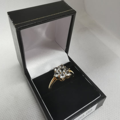 9K Gold Ring, CZ Stones, 375 Hallmarked, 2.50Grams, Size: T, Box Included