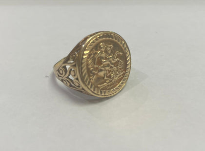St George And The Dragon 9ct Gold Ring Size P 1/2