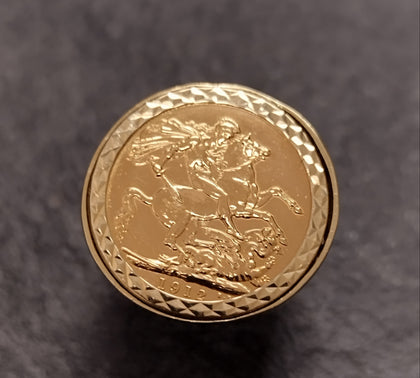 Full Sovereign Coin set in Plain Sides 9ct Mount Ring
