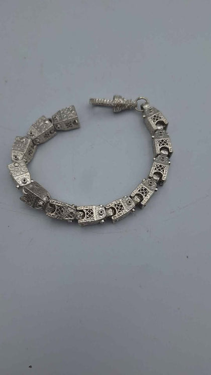 925 Sterling Silver Patterned Lego Bracelet - 9