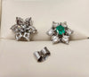 18ct White Gold Diamond & Emerald Vintage Flower Cluster Earrings