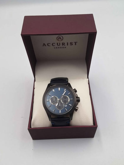 Accurist 7180 Mens Quartz Chronograph Watch With Navy Dial - Leather Strap - Boxed *BRAND NEW*