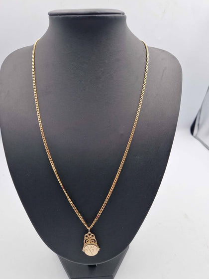 9ct Yellow Gold Curb Chain Necklace With Spinner Fob Pendant - 24