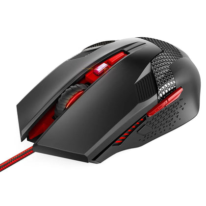 TECKNET RGB Wired Gaming Mouse with 6 Programmable Buttons, 8000 DPI Optical Sensor Red