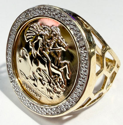 9ct yellow gold St George's ring with diamond size Q 1/2