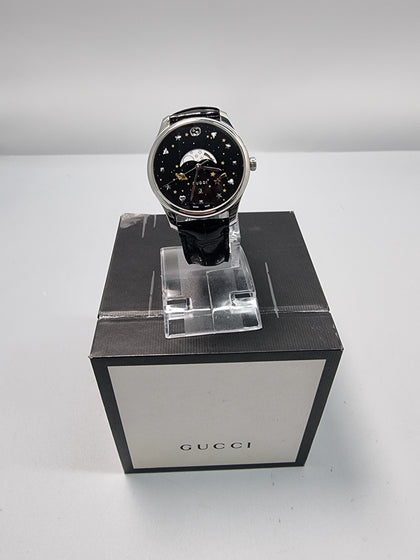 GUCCI 126.3 Gents Quartz Moonphase Watch On Leather Strap - Boxed