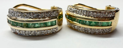 14ct yellow gold earrings with green and clear stones