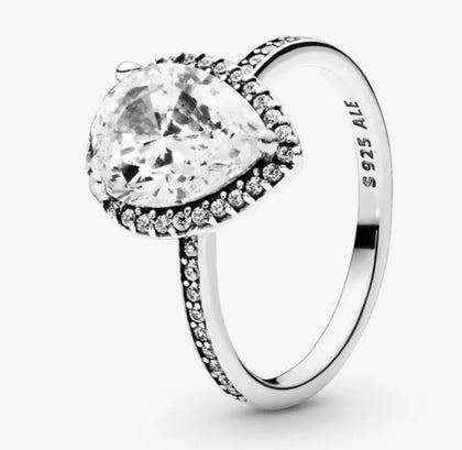 Pandora Sparkling Teardrop Halo Ring Size Q