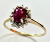 9ct yellow gold garnet halo ring size Q1/2