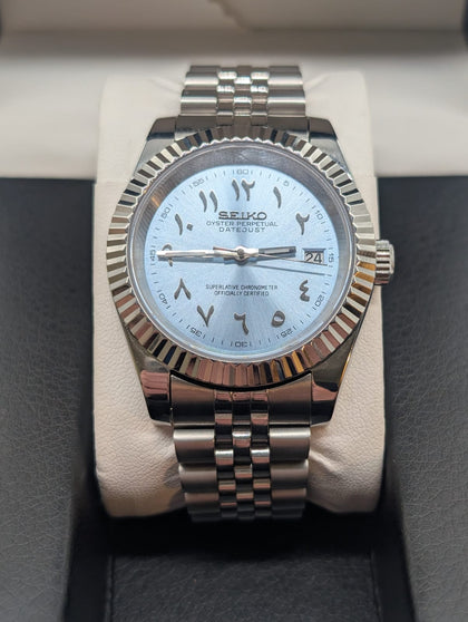 Seiko Mod Datejust Light Blue Arabic Watch