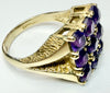 9ct yellow gold cluster ring with purple stones size N