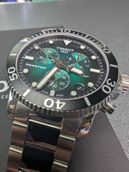 TISSOT SEA STAR 1000 WATCH GREEN FACE BOXED WITH SPARE LINKS PRESTON STORE