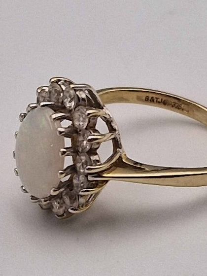 9ct Yellow Gold Opal & CZ Cluster Ring - Size J - 2.86 Grams