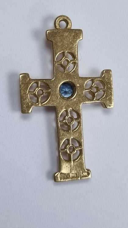 9ct gold cross pendant blue stone