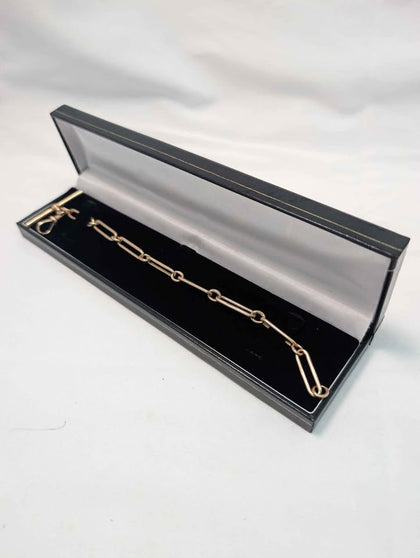 Antique 9ct Yellow Gold Double Albert Chain. Victorian Trombone Link Bracelet - 8.5