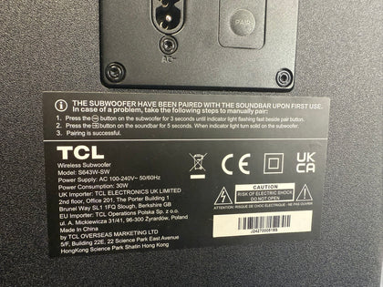 tcl soundbar s643 and wireless subwoofer
