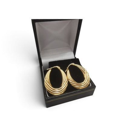 9CT Gold Thick Hoop Style Earrings, 2.3G Weight, 375 Hallmarked, Box Provided