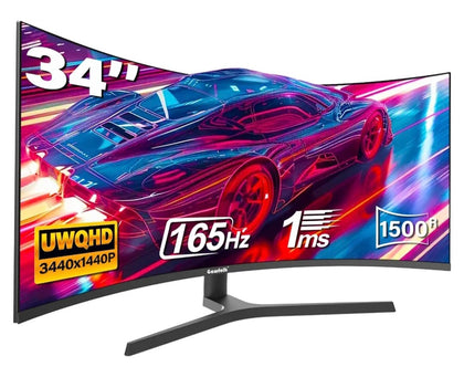 Gawfolk 34 Inch Ultrawide Curved Gaming Monitor, 1500R PC Screen UWQHD 3440x1440, 165hz
