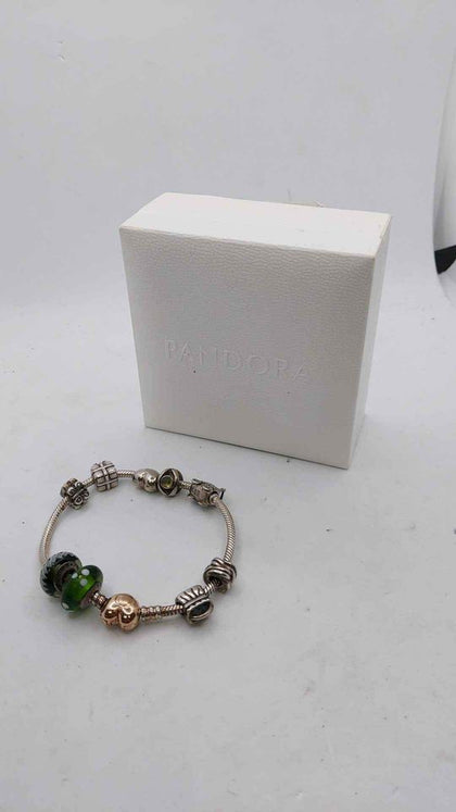 Pandora (ALE 925) Silver Charm Bracelet With 9x Charms & Rose Gold Clasp - 8