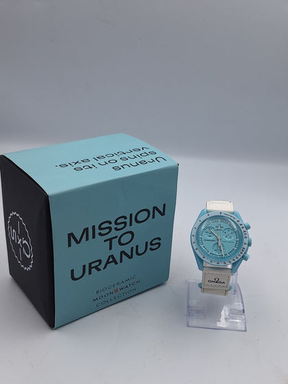 SWATCH X OMEGA MOONSWATCH MISSION TO URANUS BIOCERAMIC WATCH (CHRONOGRAPH, QUARTZ), BOXED