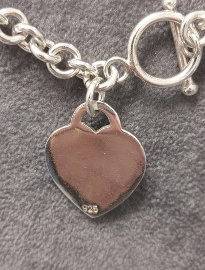 925 Sterling Silver Chunky Toggle Clasp & Heart Tag Necklace - 18