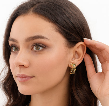 9ct Gold Earrings Green and CZ Stones