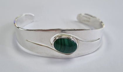 Silver Bangle Green Stone