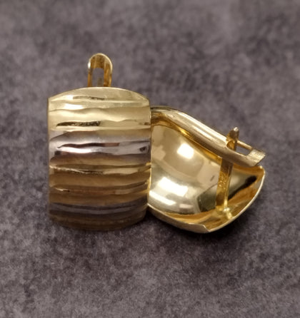 14ct Yellow & White Gold Hinge & Post Textured Earrings