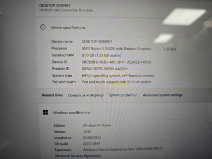 hp envy touchscreen amd ryzen 5  8gb  windows 11