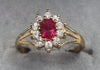 9ct Gold Ring Red/Clear Stones Size M